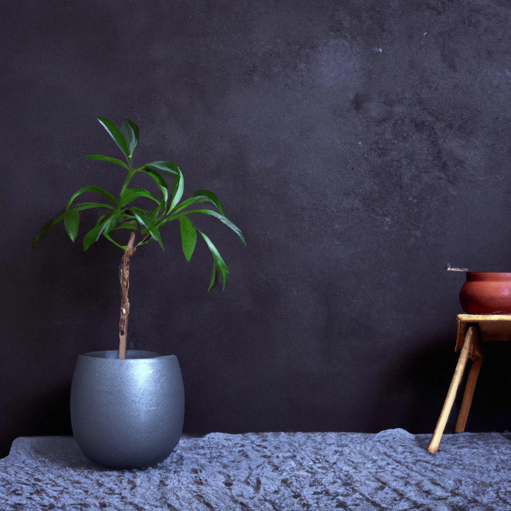 Textured gray wall and plants